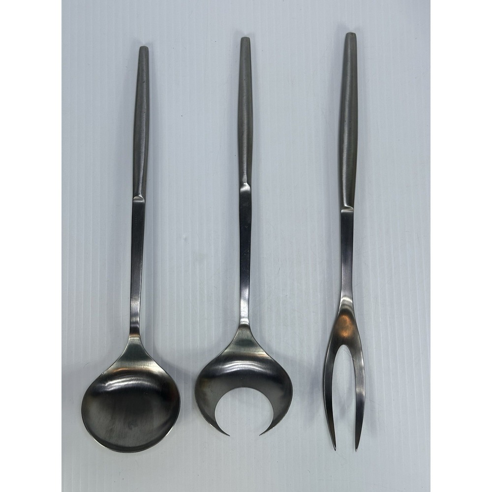Vintage Kalmar Mid-Century Modern Salad Server Set &‎ Fork Italy Stainless Steel